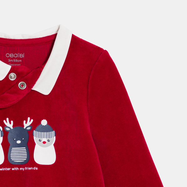 بدلة نوم مخملية شتوية باللون الأحمر للأولاد الصغار